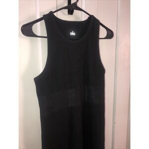 Alo Yoga Dress Womens Black Ribbed Sleeveless Bodycon Athletic MIDI Tank M